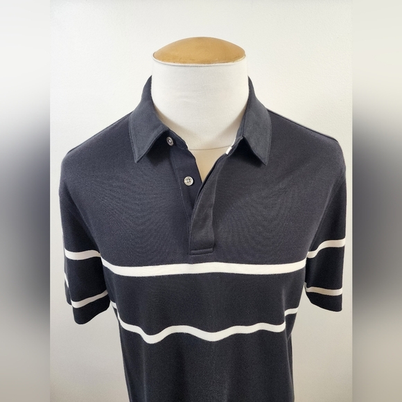 NWOT Bugatchi Men's Black Polo Shirt Short Sleeve White Stripes Detail, sz LG - Picture 4 of 12